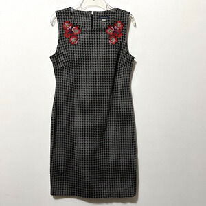 Tommy Hilfiger Sheath Dress 10 Houndstooth Floral Embroidered Knit Sleeveless‎